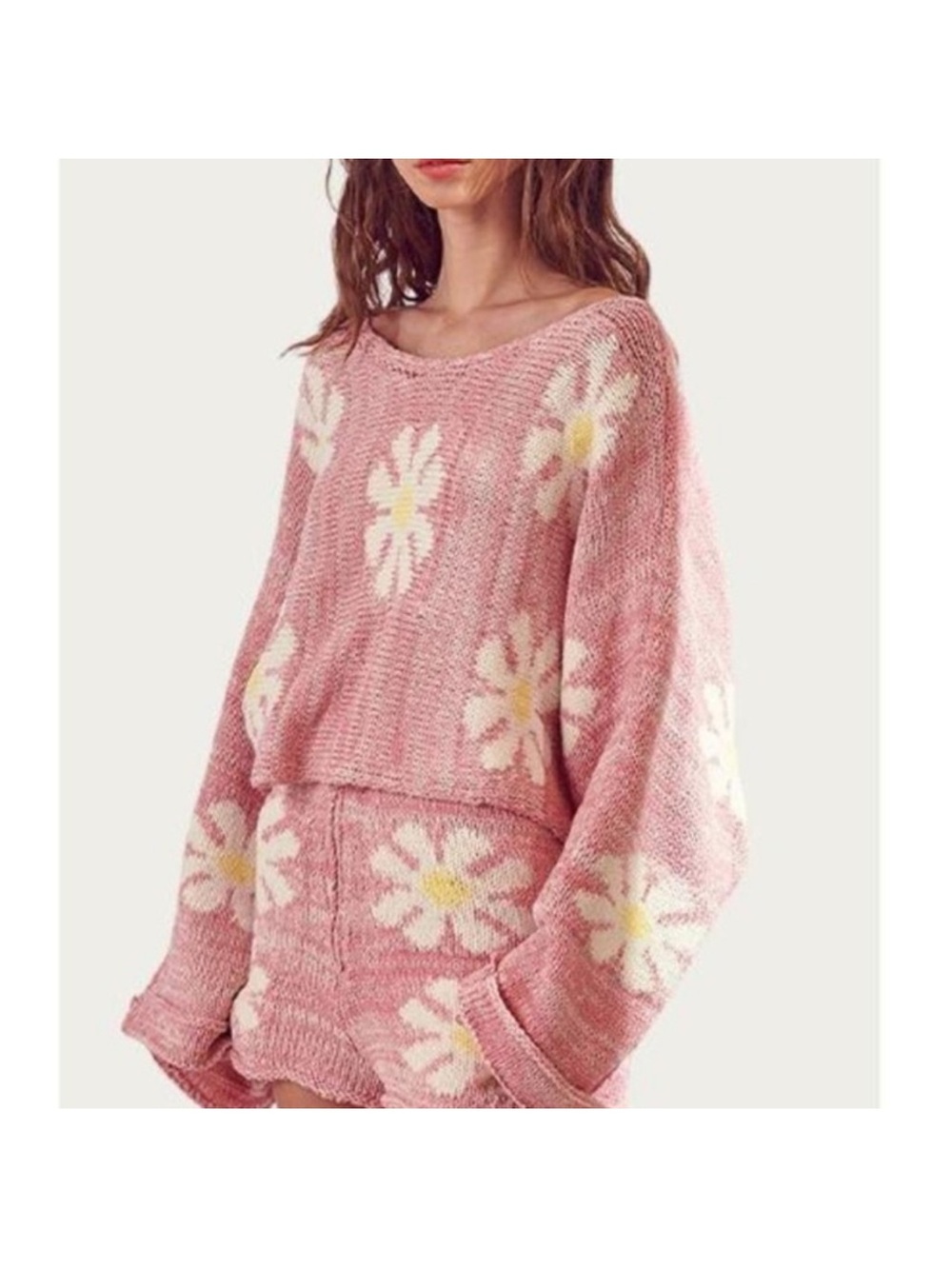 Storia pink knit daisy oversize sweater